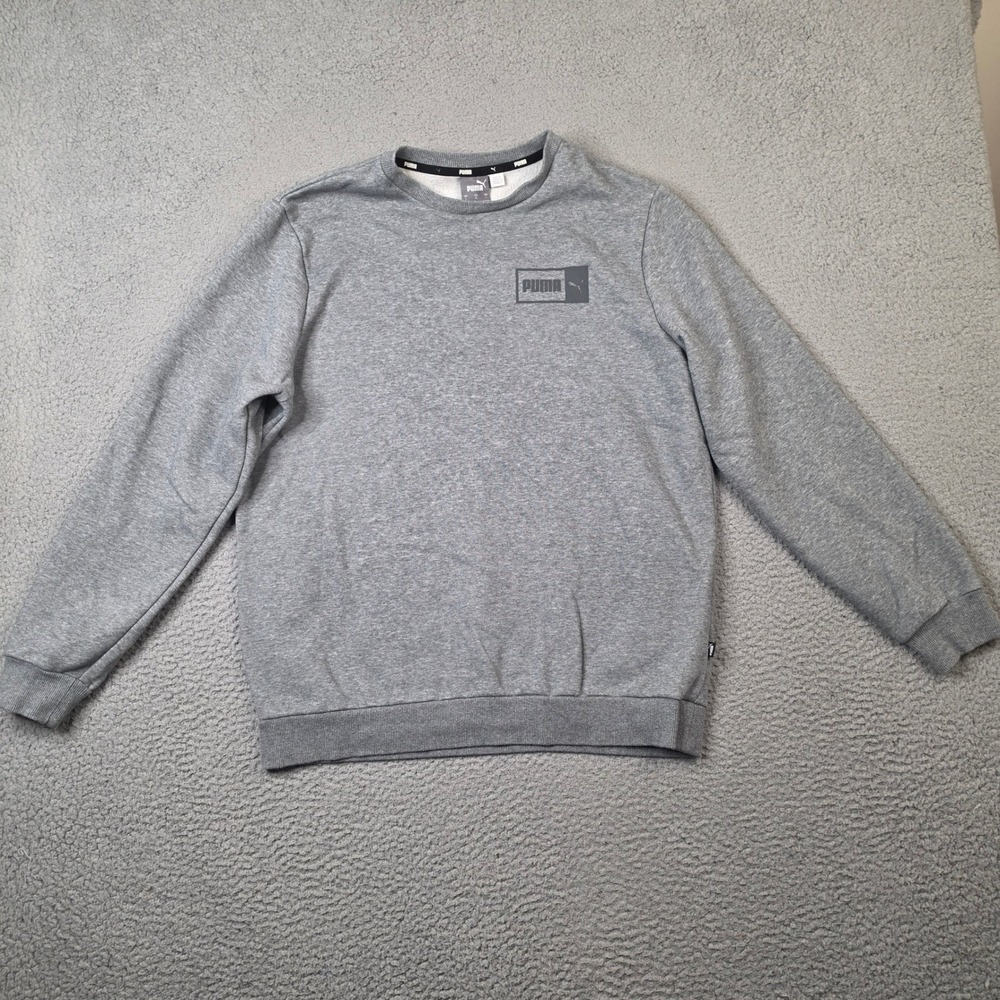 Puma Sweatshirt Mens Large Crewneck Gray Fleece Pullover Box Logo